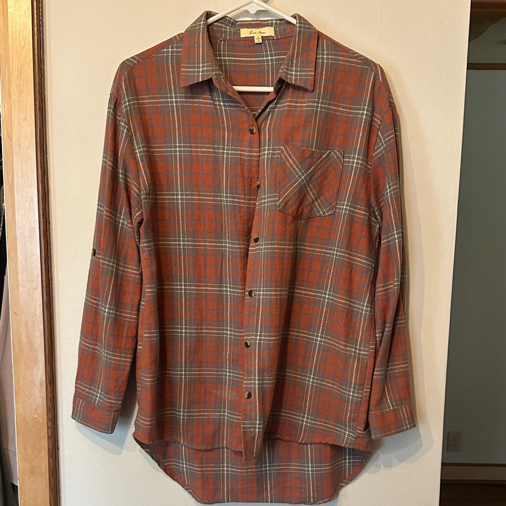 Orange and Gray Plaid Button Down Shirt